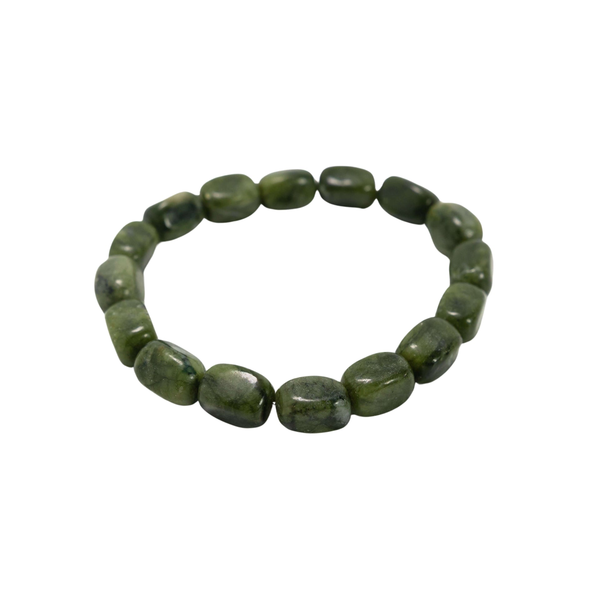 BC Jade Nugget Bracelet-Gemstone Jewelry This bracelet is made with 9x12mm nephrite jade nuggets, also known as BC Jade, British Columbia Jade or nephrite jade, and stretchy elastic. Packaging: This bracelet will come to you in an organza gift bag, along