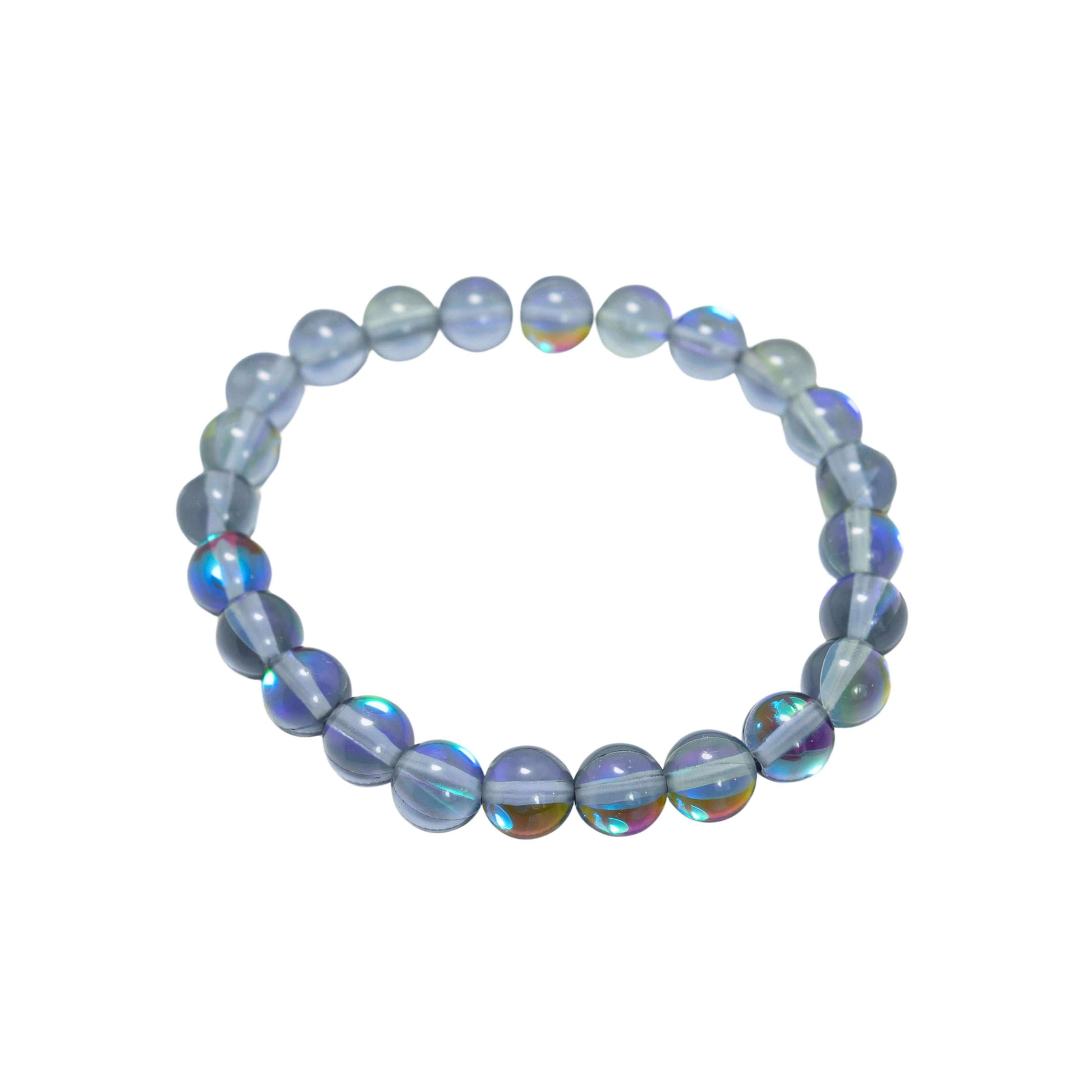 Black Aura Quartz Bracelet-Gemstone Jewelry This bracelet is made with black aura quartz and stretchy elastic. Although the name of the stone is black aura quartz, be reassured that the beads are beautiful blue in color. Packaging: This bracelet will come