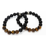 Black Onyx, Matte & Tiger Eye Bracelet-Gemstone Jewelry