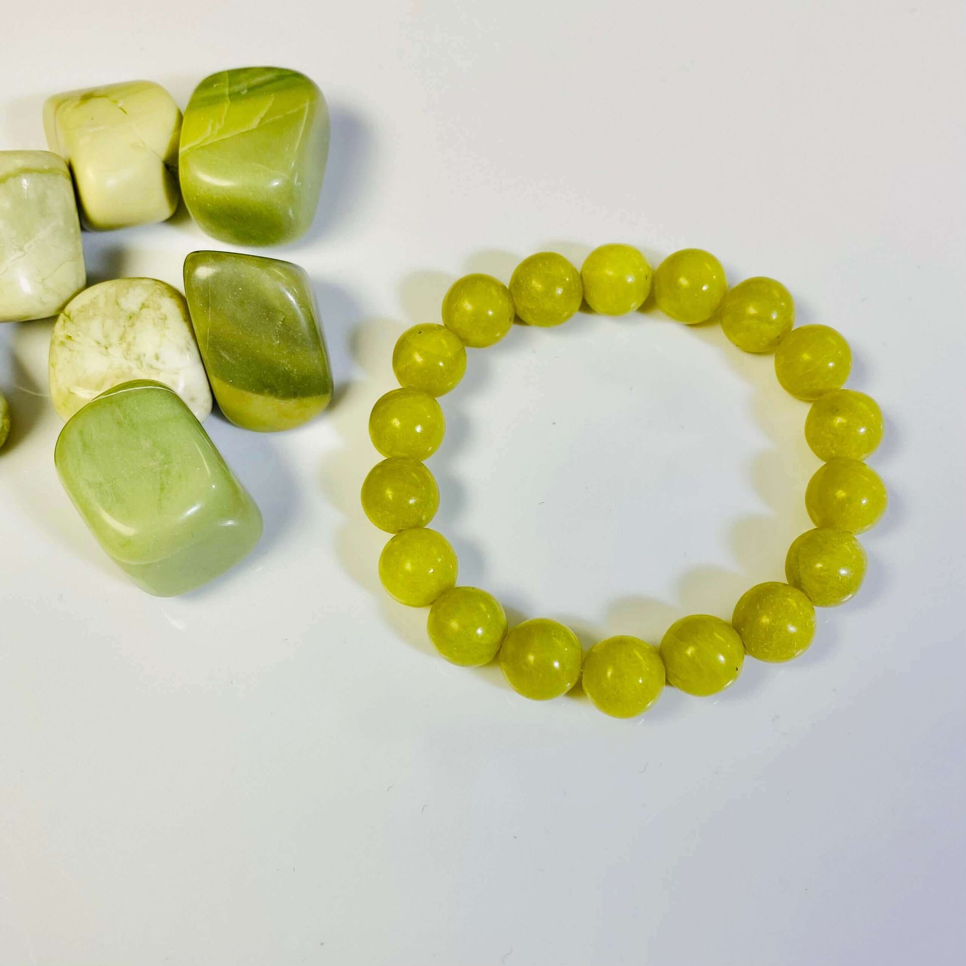 Korean Jade Bracelet-Gemstone Jewelry This bracelet is made with natural korean jade and stretchy elastic. Packaging: This bracelet will come to you in an organza gift bag, along with an information sheet on the various crystal meanings. Properties:Jade i