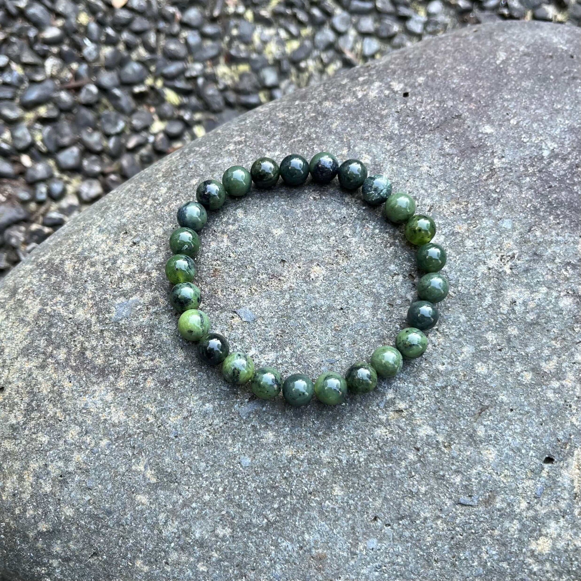 BC Jade Round Bracelet-Gemstone Jewelry This bracelet is made with 100% untreated genuine canadian nephrite jade, also known as BC Jade, and stretchy elastic. Packaging: This bracelet will come to you in an organza gift bag, along with an information shee