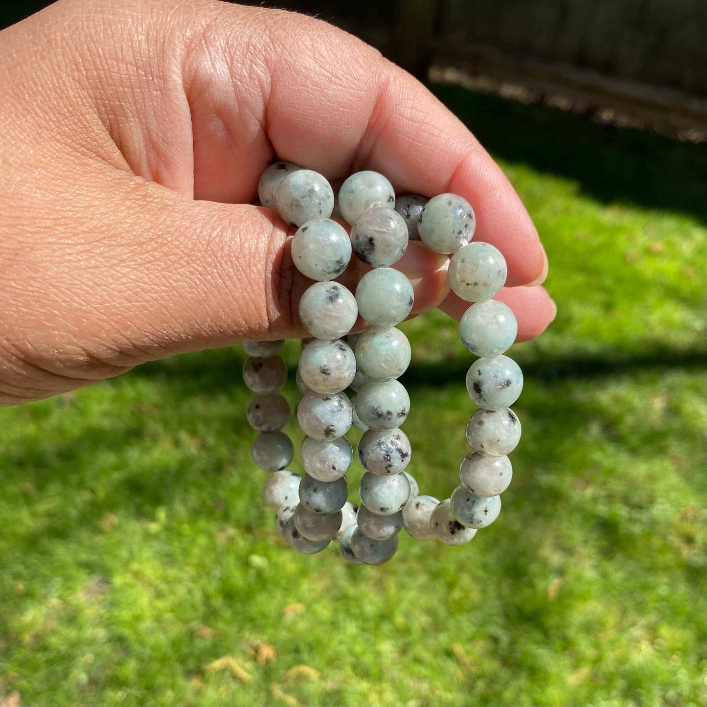 Kiwi Jasper Bracelet-Gemstone Jewelry This handmade bracelet is made with kiwi jasper and stretchy elastic. Packaging: This bracelet will come to you in an organza gift bag, along with an information sheet on the various crystal meanings. Properties:Kiwi