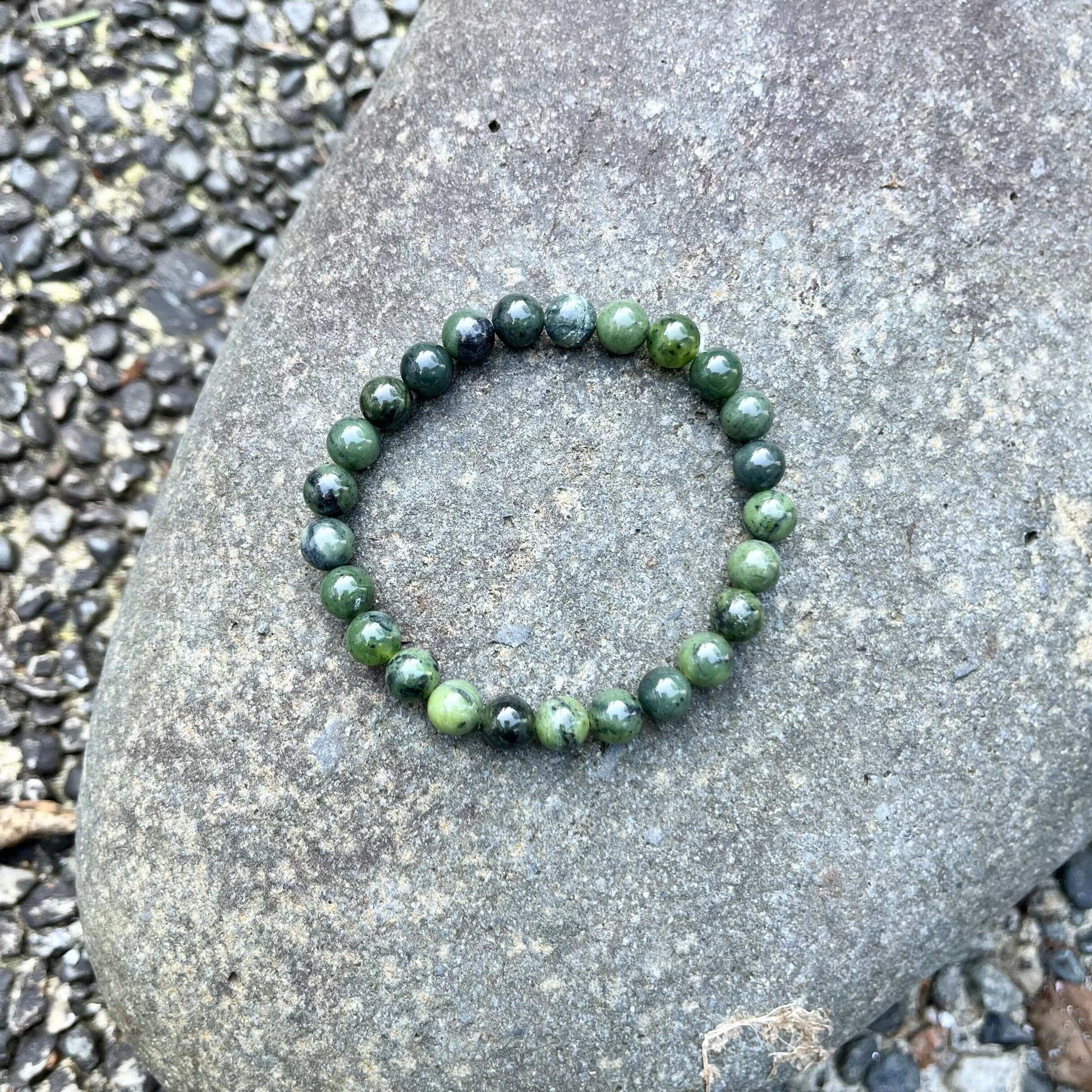 BC Jade Round Bracelet-Gemstone Jewelry This bracelet is made with 100% untreated genuine canadian nephrite jade, also known as BC Jade, and stretchy elastic. Packaging: This bracelet will come to you in an organza gift bag, along with an information shee