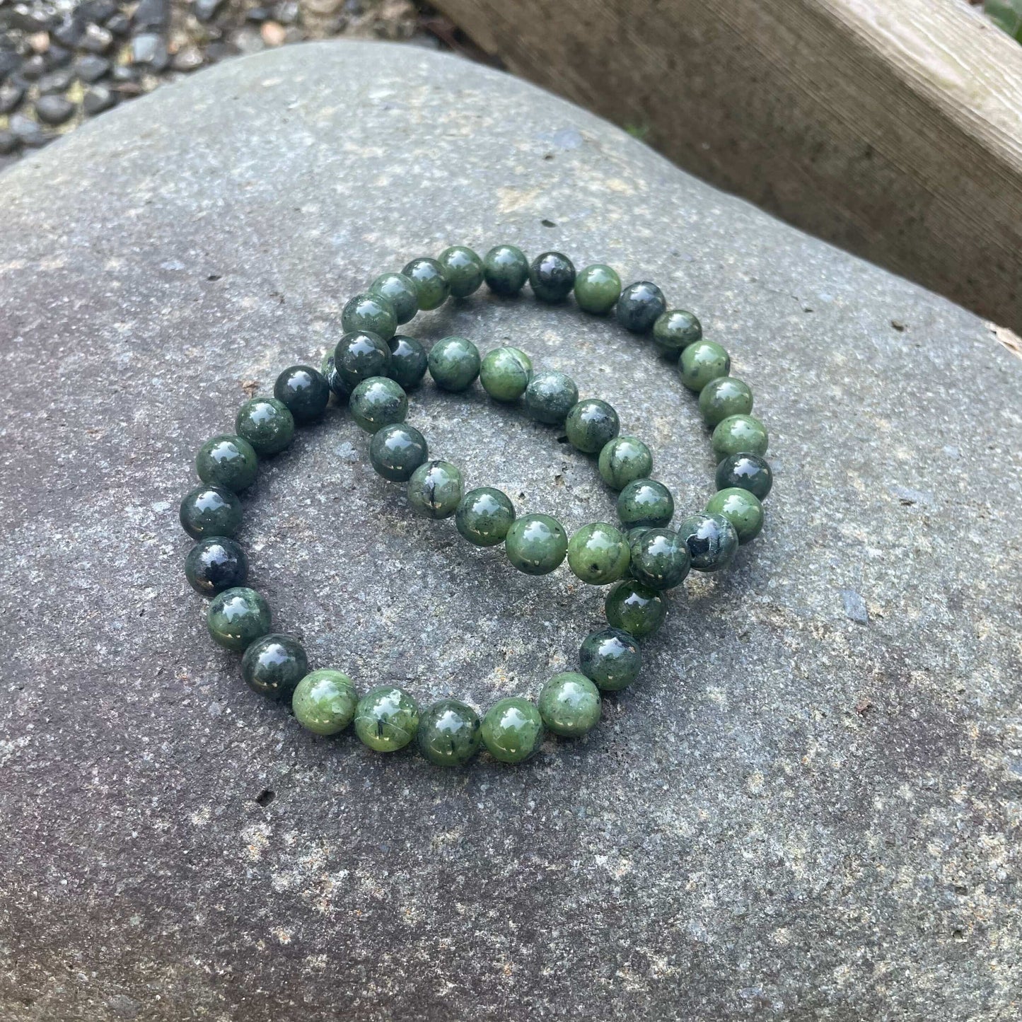 BC Jade Round Bracelet-Gemstone Jewelry This bracelet is made with 100% untreated genuine canadian nephrite jade, also known as BC Jade, and stretchy elastic. Packaging: This bracelet will come to you in an organza gift bag, along with an information shee