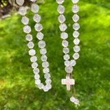 Rose Quartz Mala Necklace, Rose Quartz Cross-Gemstone Jewelry