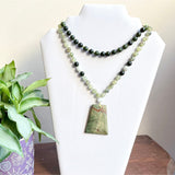 Prehnite & BC Nephrite Jade Mala Necklace-Gemstone Jewelry