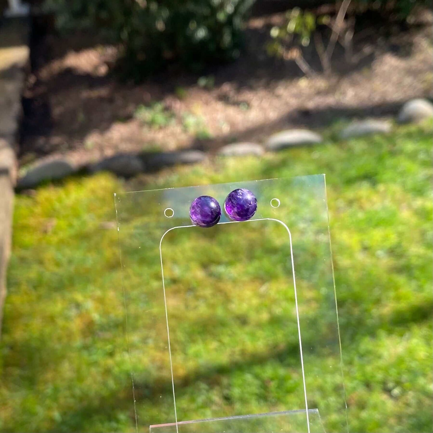 Amethyst Earrings, Sterling Silver-Gemstone Jewelry These beautiful earrings are made with dark purple amethyst beads set in sterling silver posts and backs. Packaging: These earrings will come to you in an organza gift bag, along with an information shee